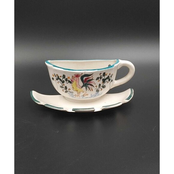 Vintage Fred Roberts Co Rooster Wall Pocket Tea Cup with 4 Slot Spoon Holder - Picture 1 of 7
